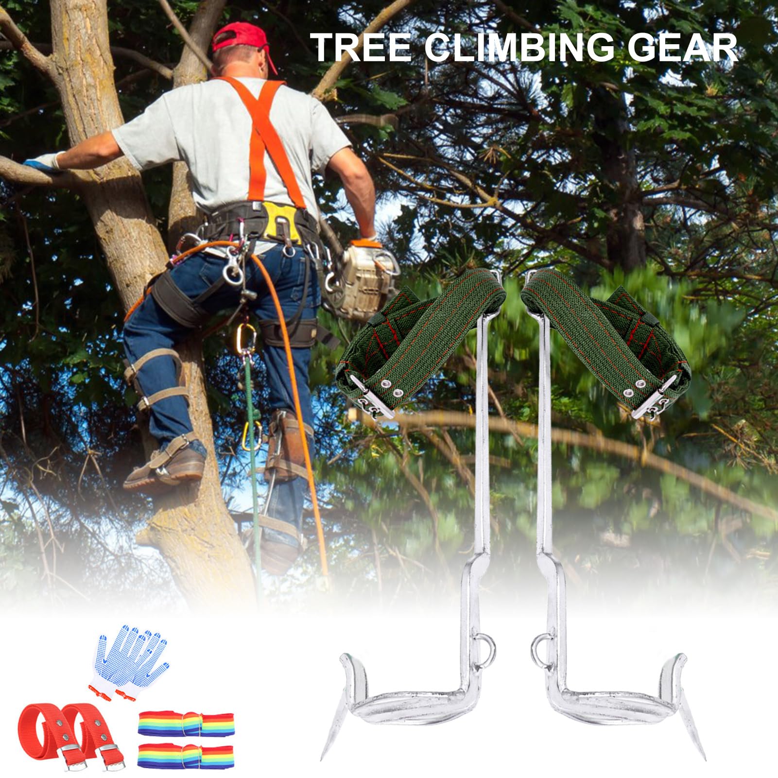 Espuelas para trepar árboles, Kit de Equipo para trepar Postes - Equipo de Escalada para Postes, púas para árboles | Correas Ajustables, cómodas y Resistentes para jardinería, trepar árboles,