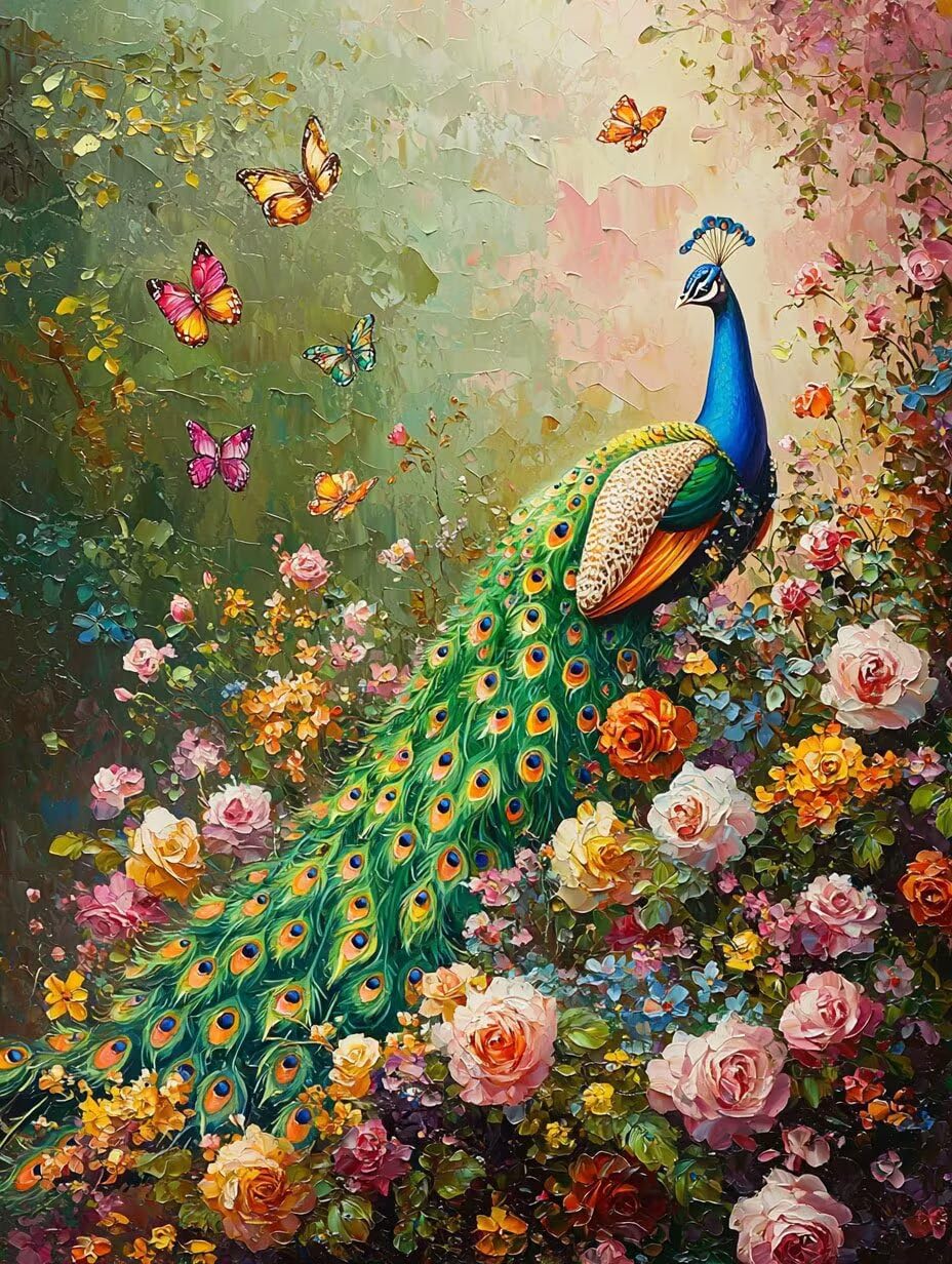 WEISHIWE Fiori di pavone Dipingere con i Numeri per Adulti, 70x90cm a-558 | Paint by Numbers Kit con Pennelli e Acrilico Pigmento, Fai da te Olio La Pittura di Numeri Kit, Decora la Casa, senza Cornice