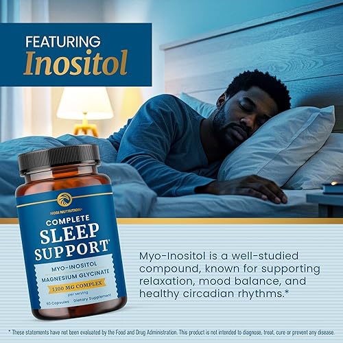Miniatura 4 de Apoyo completo para dormir  Myo inositol + glicinato de magnesio  Apoyo para dormir reparador y relajación  Complejo de 1100 mg  Sin melatonina, sin