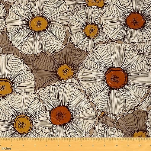 Feelyou Abstract Floral Fabric by The Yard, Vintage Floral Botanical Nature Theme Upholstery Fabric for Chairs and Home DIY Projects, Modern Decorative Waterproof Fabric, 1 Yard, Marigold Orange