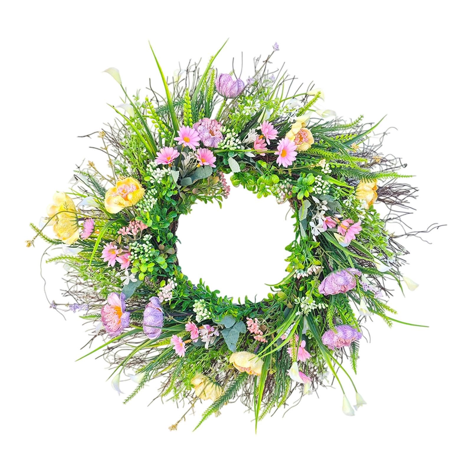 Künstlicher Kranz zum Aufhängen, Dekoration für Fenster und Türen mit Kunstblumen, 45cm