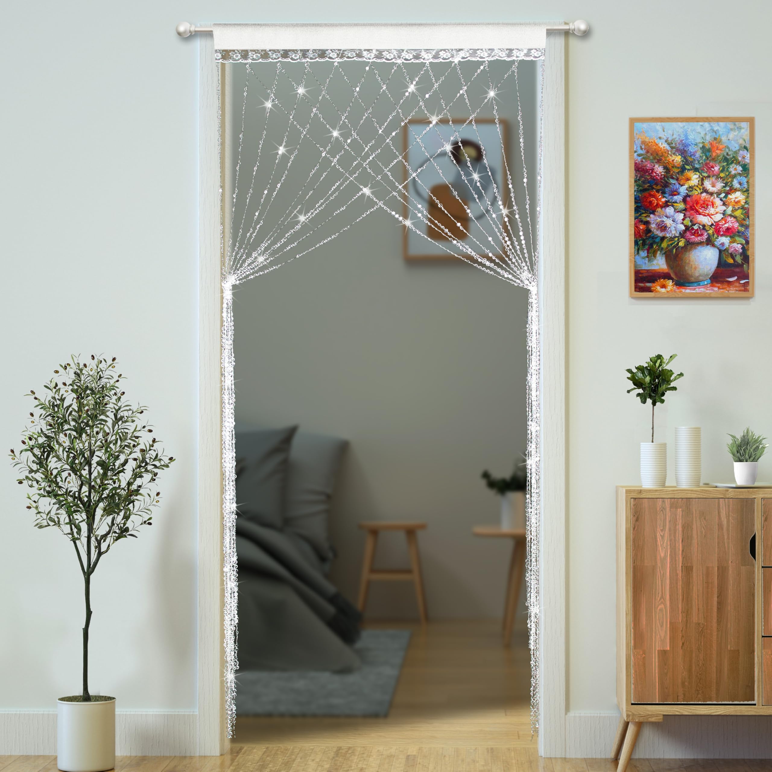 YaoYue Crystal Beaded Curtain Door Curtains Room Divider Hanging Diamond Acrylic Beads for Doorway Hippie Closet Bedroom Wall Window Backdrop Decor (35.5Ă79in/90Ă200cm, Crystal): Crystal 35.5"W x 79"L (Pack of 1)