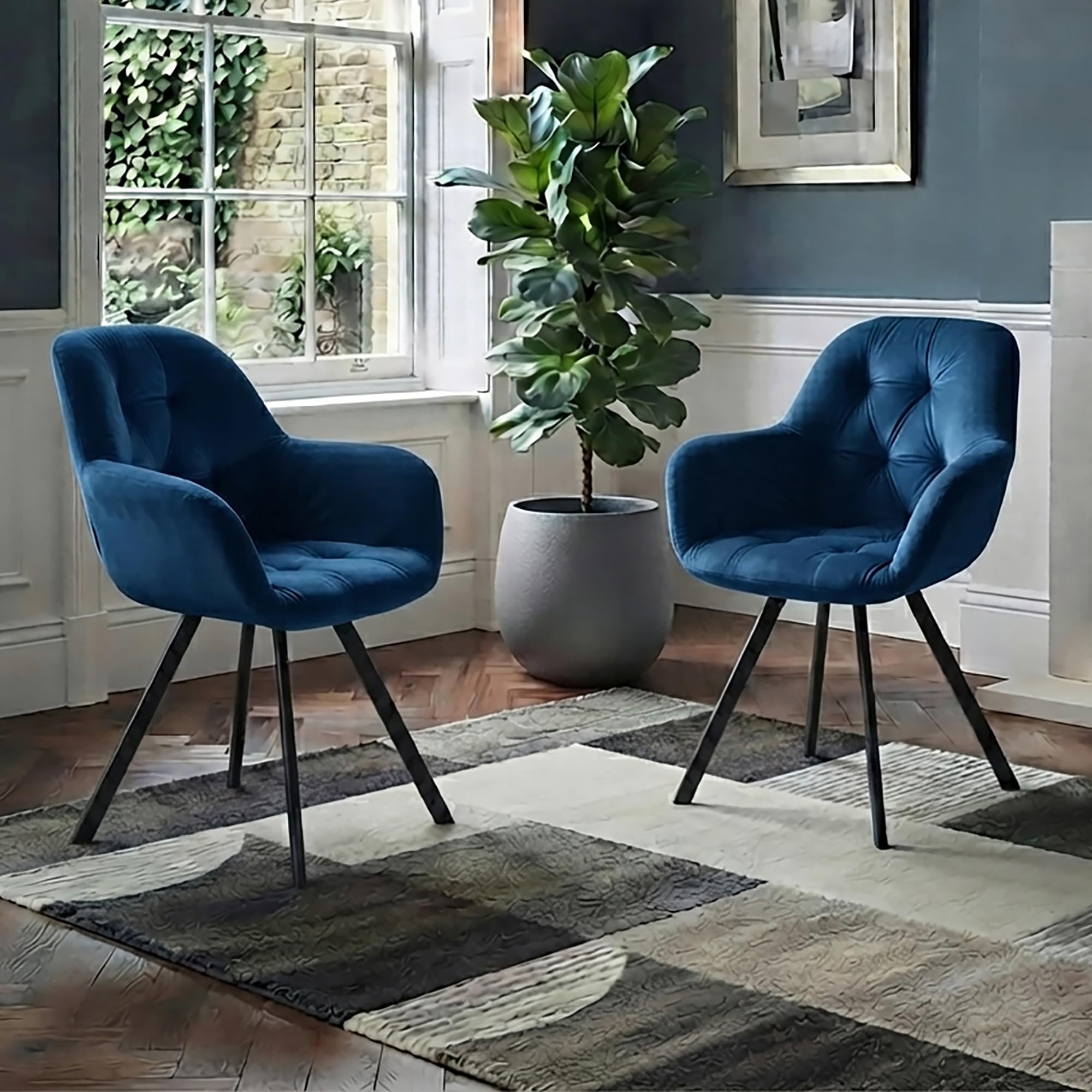 Dorel - Armchair - Navy Blue Velvet - Set of 2