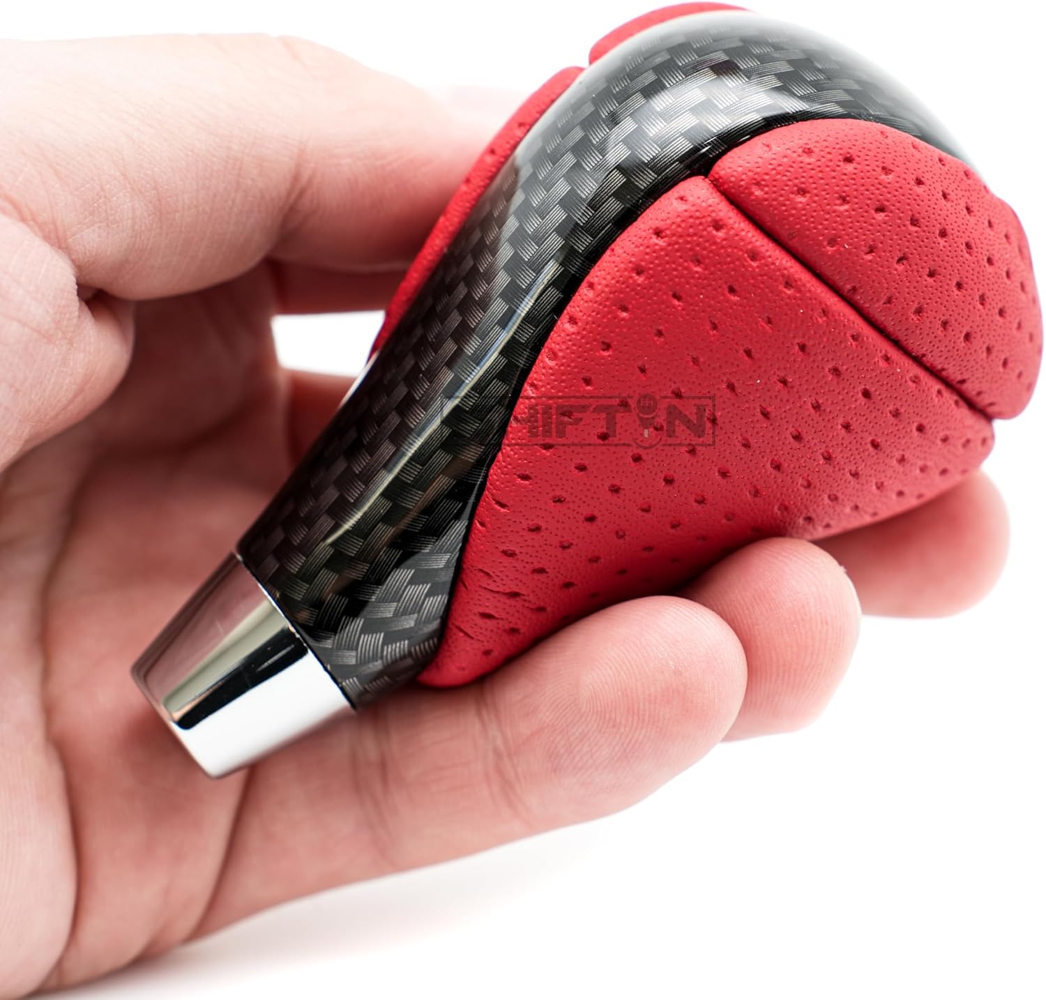 Gear Shift Knob Shifter for Lexus ES300h ES350 GS300 GS350 IS250 IS300 IS350 LS460 LS600h RX350 RX450h F-Sport Hybrid, Aftermarket Car Interior Accessory (Red Leather/Carbon Fiber Pattern)