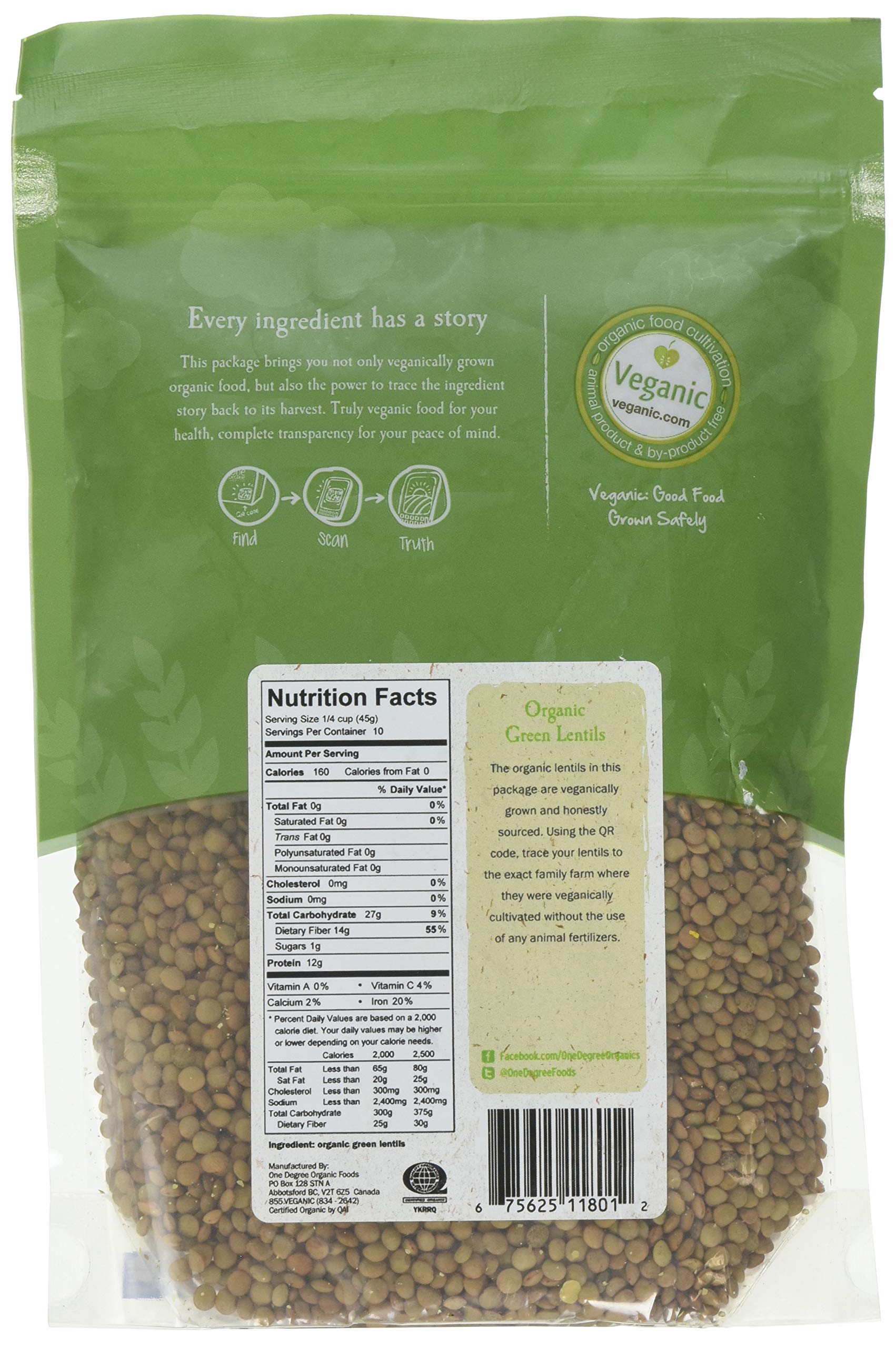 One Degree Organic Foods Organic Green Lentils, 16 Ounce