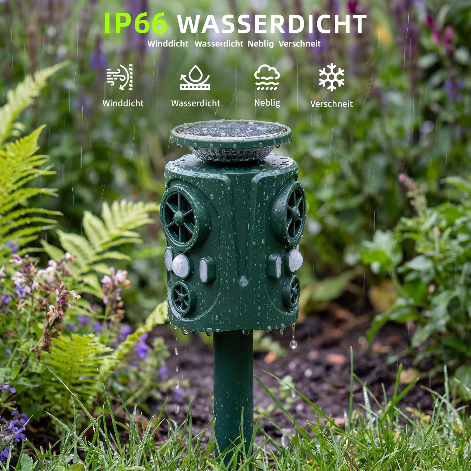 Katzenschreck Ultraschall Marderschreck, 360 Grad Katzenschreck für Garten mit LED-Blitzlicht, IP66 Wasserdicht 5 Modus Solar Tiervertreiber – Katzenabwehr Marderabwehr Vogelabwehr Waschbär Abwehr