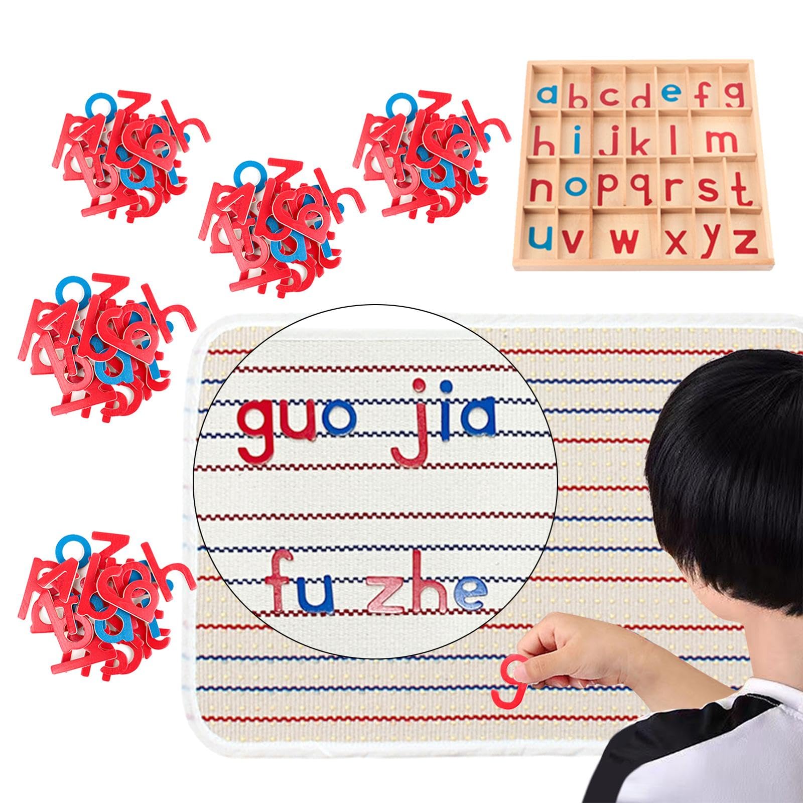 Bewegliches Alphabet, Holzbuchstaben Zum Schreiben mit Box, Buchstabenmatten, Sprachobjekte für Mädchen, Jungen, Kindergeschenke, 5 Pakete Buchstaben
