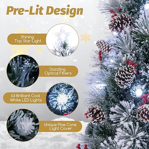 Miniatura 118 de Goplus Árbol de Navidad artificial de fibra óptica preiluminado, con luces LED multicolor y copos de nieve (6 pies)