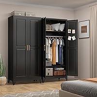 UNICOLY 71" Metal Armoire Wardrobe Closet with Hanging Rod & 2 Adjustable Shelves - Black Steel Cabinet for Bedroom, Office, Gym