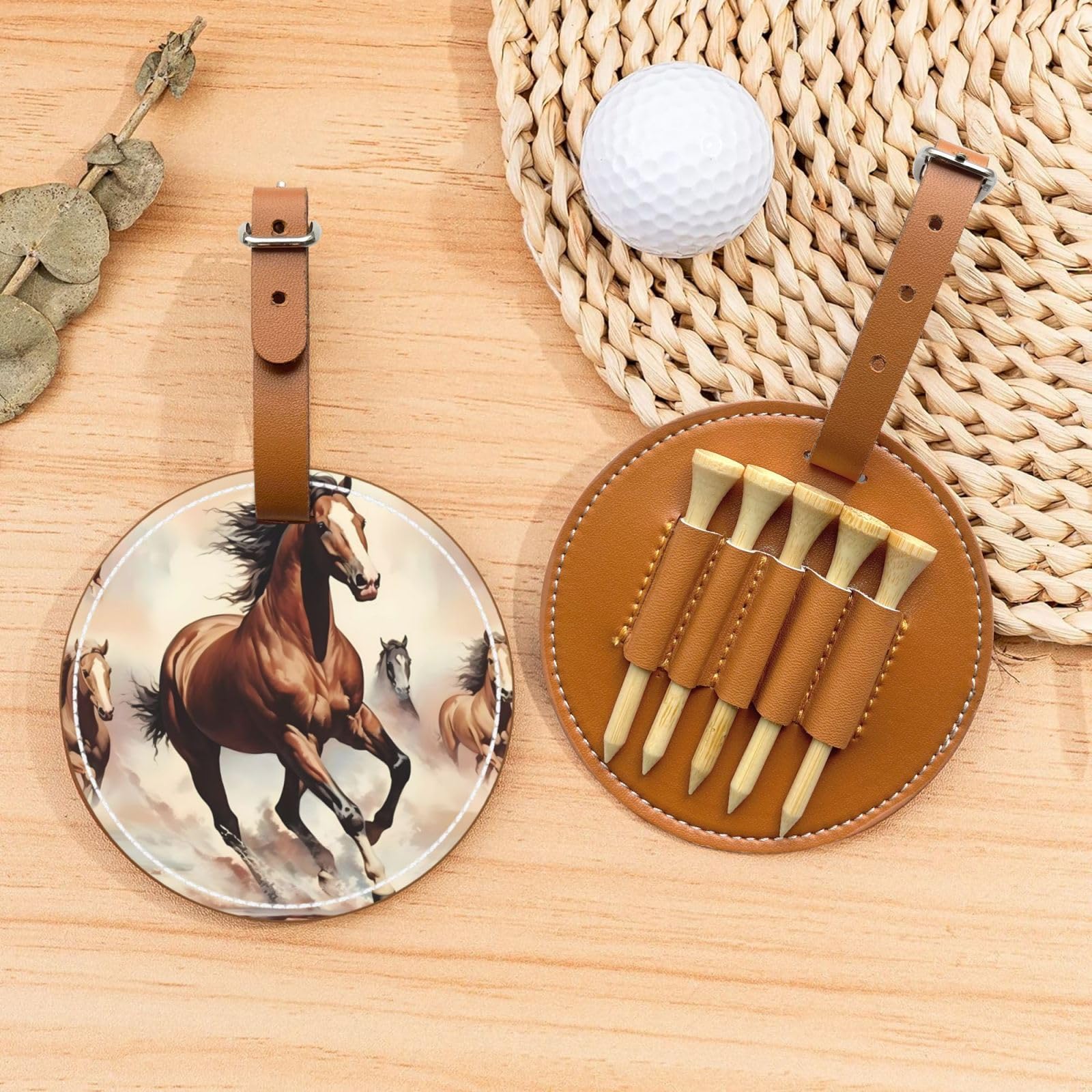 Prancing Brown Horse Brown Printed Golf tee Storage Bag - Portable Design, Easy to Organize tee