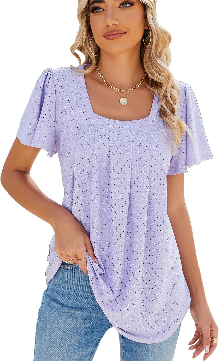 Famulily Maglietta Estiva Donna Con Scollo Quadrato E Maniche A Volant - Top Largo In Rayon, Morbido E Traspirante, Nero/Blu/Verde/Rosa/Viola/Bianco/Giallo
