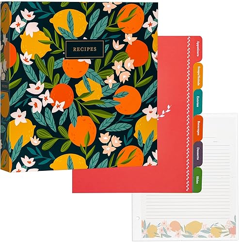 Vista 17 de Jot & Mark - Organizador de recetas con 3 anillos (Mise En place) 50 tarjetas de recetas de 4 x 6, separadores de página completa y protectores