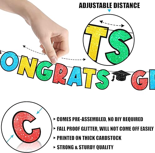 Miniatura 4 de Banner de graduación de felicitaciones con purpurina 2023  Tamaño grande, 10 pies, sin bricolaje  Cartel de graduación de jardín de infantes,