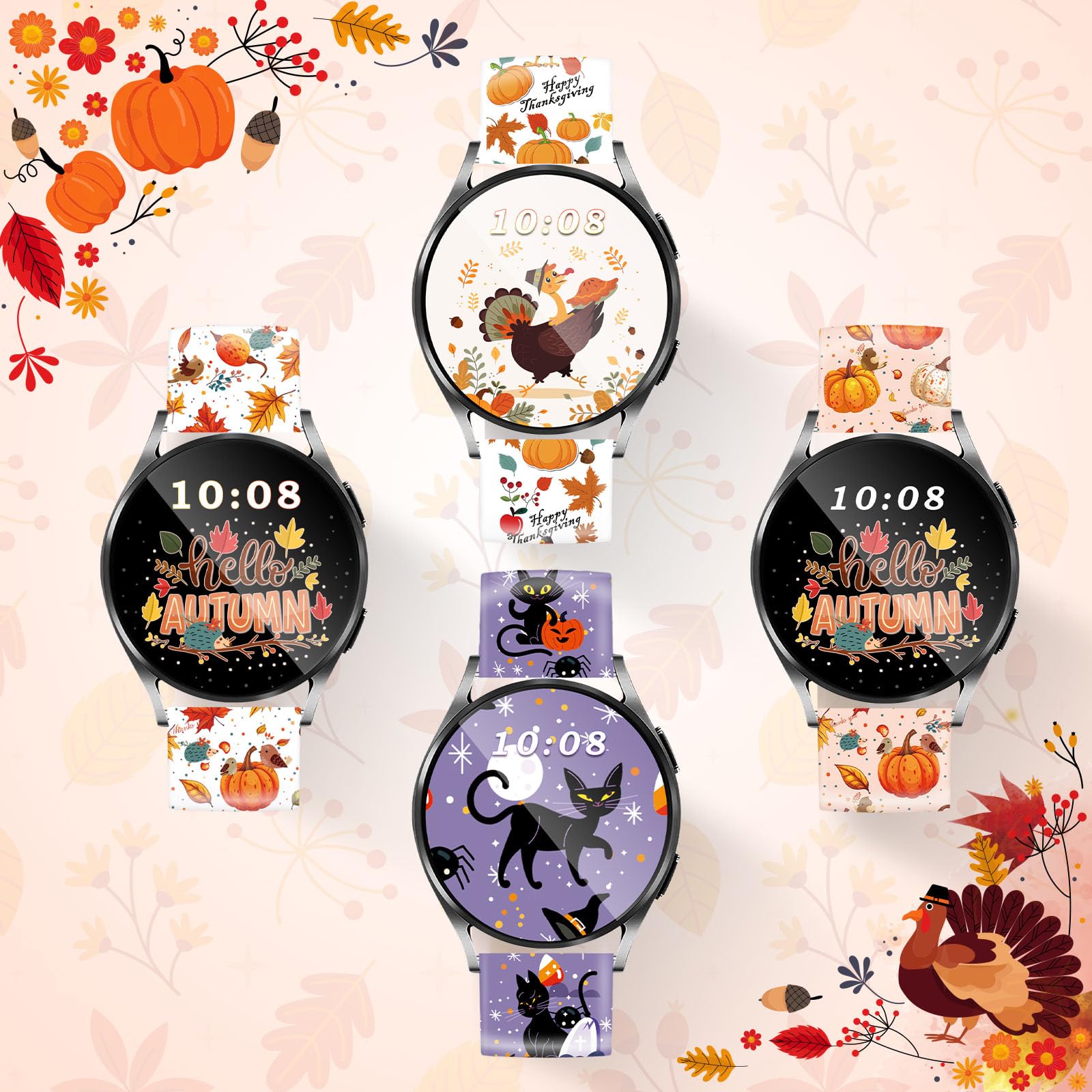Bracelet de montre de Noël de 20 mm compatible avec Samsung Galaxy 6/5/5 Pro/4/4 Classic/3 (41 mm)/Active 1&2, tailles 40 mm, 41 mm, 42 mm, 44 mm, 45 mm, 46 mm, bonhomme de neige, Père Noël, vacances