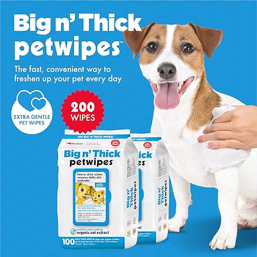 Miniatura 2 de Petkin Toallitas grandes para mascotas para perros y gatos, 200 unidades, extracto de avena orgánico, humedecidas con fórmula de limpieza suave,