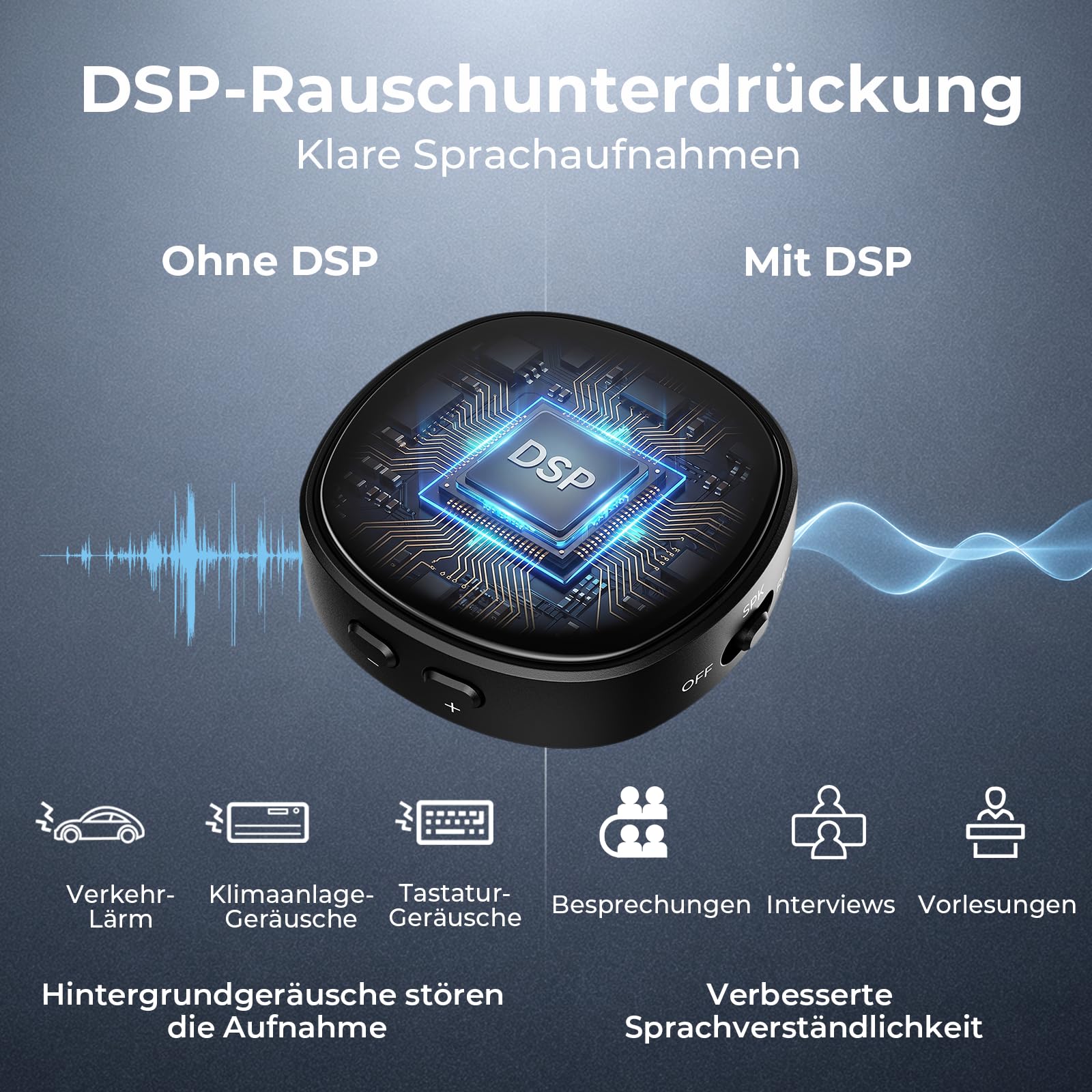 Kentfaith Mini Grabadora de Voz Magnética 128GB | Activación por Voz, Reducción de Ruido DSP, 25H de Batería, Grabadora Digital USB-C para Reuniones, Clases e Entrevista