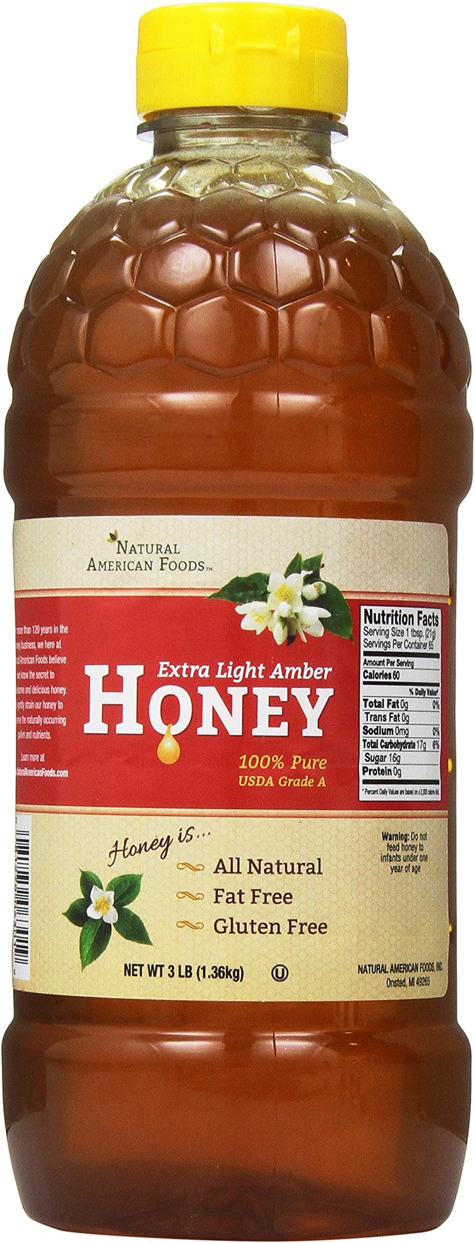 Natural American Foods Extra Light Amber Honey, 3 Pound