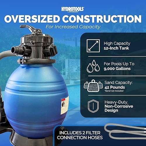 Miniatura 3 de Swimline Hydrotools Bomba de filtro de arena para piscina de 12 pulgadas para piscinas elevadas y enterradas Intex Bestway Sistema completo de 1/3