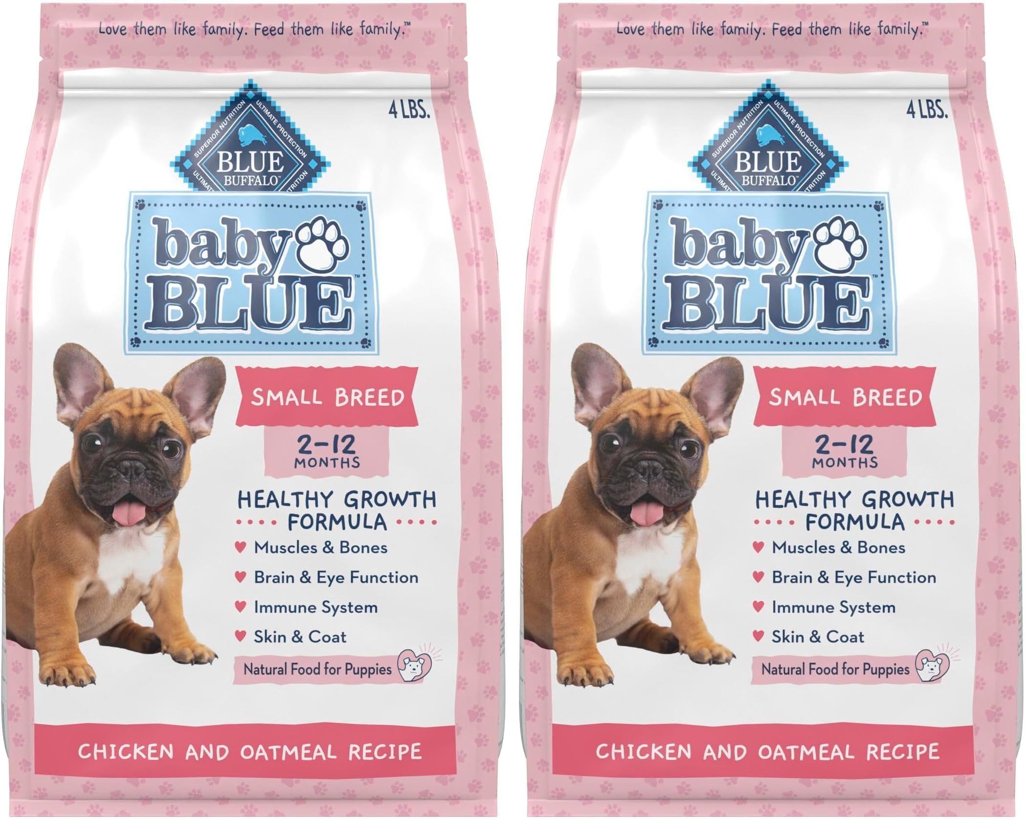 Blue Buffalo Dog Food, Chicken, Puppy, Small Breed | Healthy Growth Formula | With DHA | Oatmeal Recipe | 4-lb Bag Pack of 2