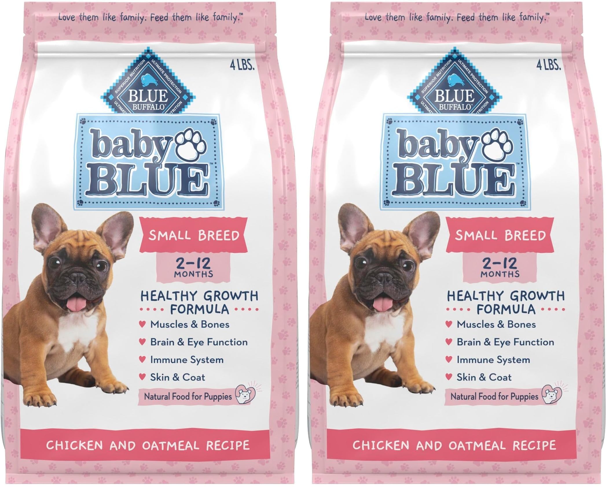 Blue Buffalo Dog Food, Chicken, Puppy, Small Breed | Healthy Growth Formula | With DHA | Oatmeal Recipe | 4-lb Bag Pack of 2