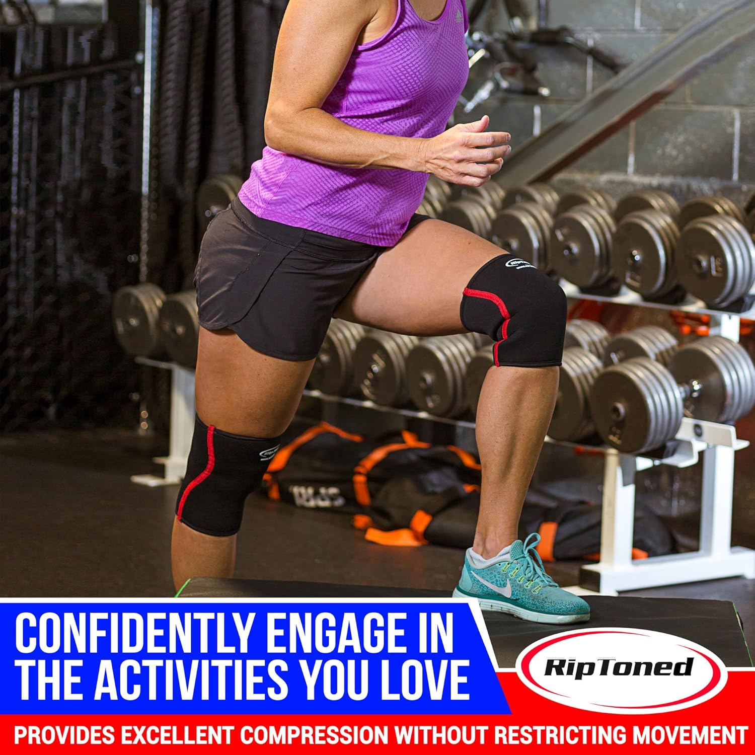 Rip Toned Knee Compression Sleeve for Men & Women - Advanced Joint Support & Pain Relief - Adjustable Weightlifting Knee Sleeves for Men - Durable Knee Brace for Running, Strength Training & Meniscus