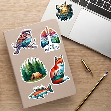 Pack 50 PCS Forest Stickers Trees Animals Waterproof Vinyl Decals Sticker Decor Water Bottles Laptop Refrigerator Suitcase Phone Skateboard Bike Gifts for Kids Teens Adults
