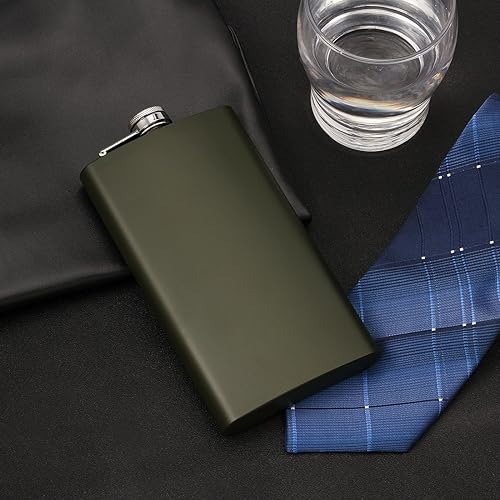 Miniatura 3 de GENNISSY Frasco de acero inoxidable 188 plateado de 10 onzas, frasco para licor con embudo (verde)