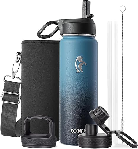 Miniatura 64 de Coolflask - Botella de agua de 64 onzas, aislada, con popote y 3 tapas, con diseño Galaxy, de acero inoxidable al vacío, mantiene las bebidas frías