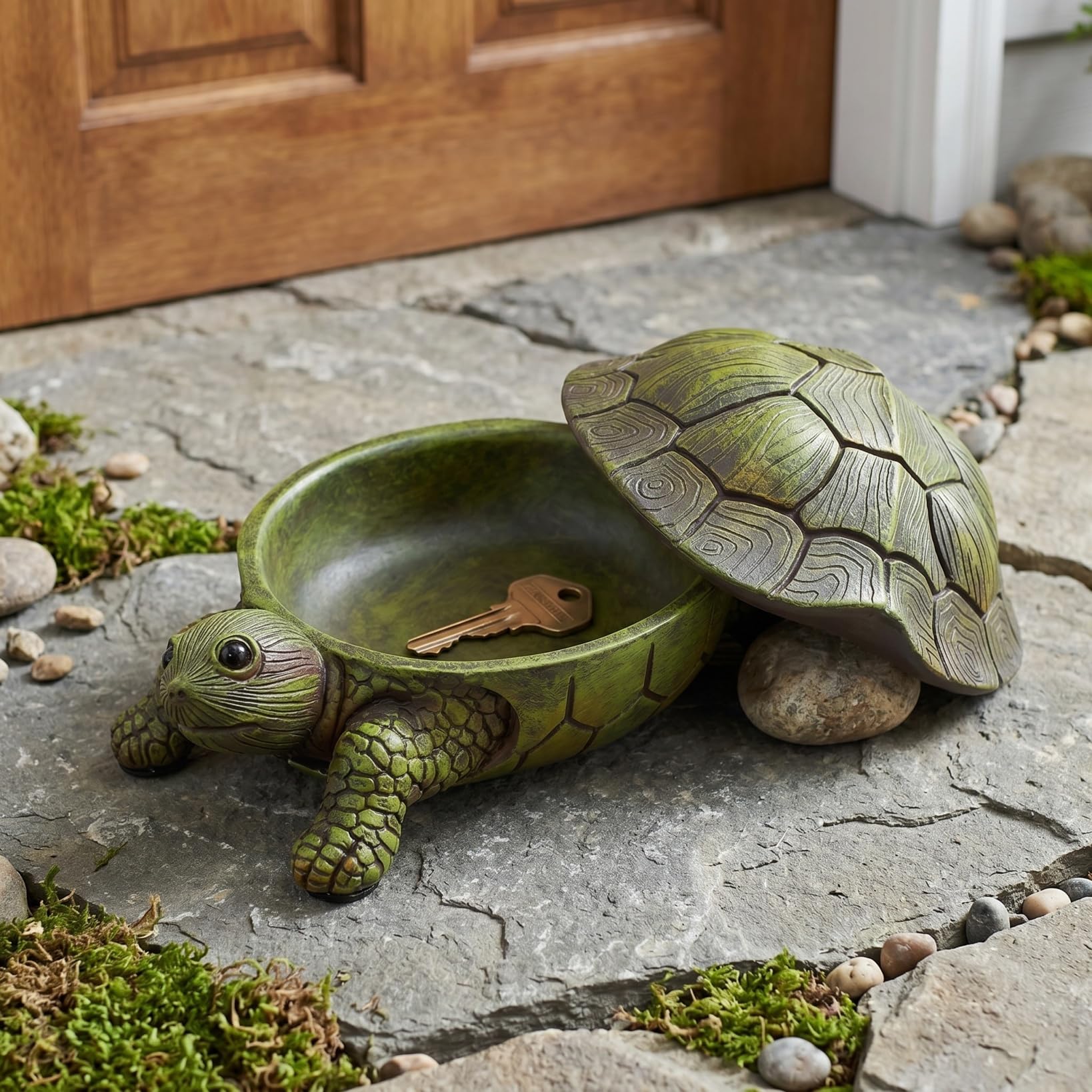 HOMSFOU Schlüsselversteck in Schildkrötenform 7.28X4.72X2.56In Wetterfeste Gartendeko Aus Kunststein Versteckter Schlüsselhalter Für Ersatzschlüssel Schmuck Und Kleine Wertgegenstände
