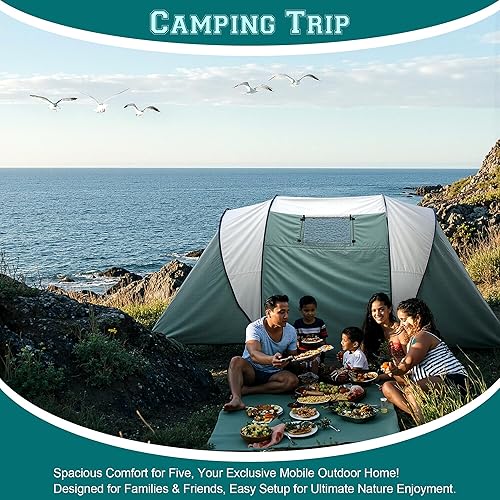 Miniatura 3 de Tienda de campaña grande para 5  8 personas, diseño de 2 dormitorios, estilo cúpula impermeable con ventanas de malla, tienda de campaña grande de