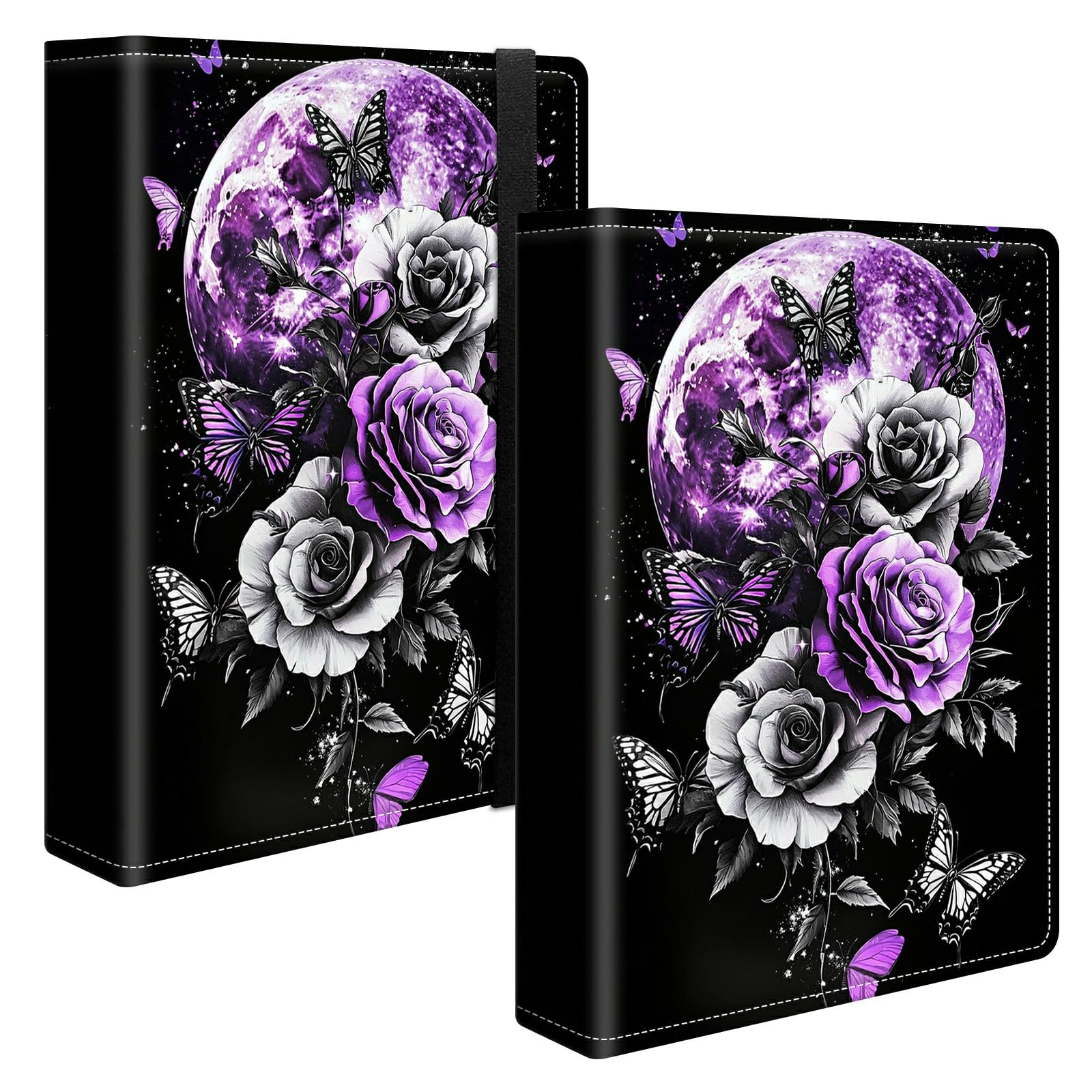 Photo Album 4x6 120 Pockets Photos with Strong Elastic Band, Small Mini Albums Sheet Protector Folder for Photos, Album for Family Wedding Women Men Baby Vacation Gift, Purple Moon Rose