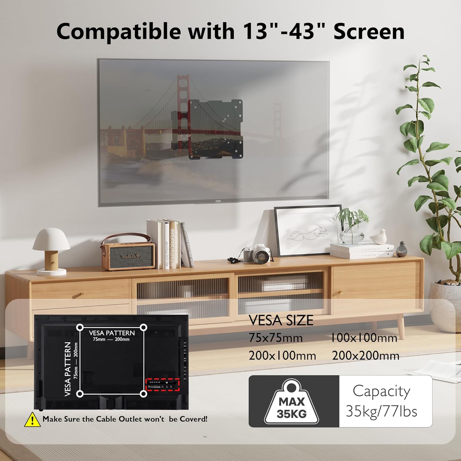 BONTEC TV Wall Bracket Mount for most 13-43 Inch LED/LCD/OLED Flat TVs/Monitors, Swivel Tilt, Extendable and Retractable TV Wall Mount With Articulating Arms up to 35kg, Max VESA 200 x 200mm 7