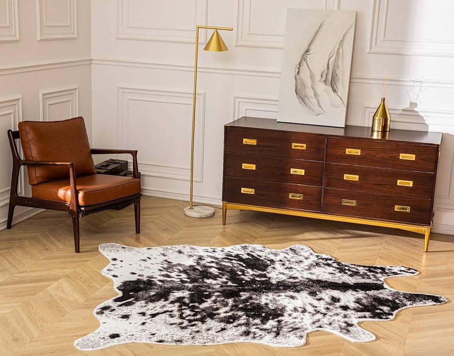 無地ホワイト牛革ラグ 縦270cm横223cm Cowhide Rug E2F74D8D-F4D5-4F36-91DD-