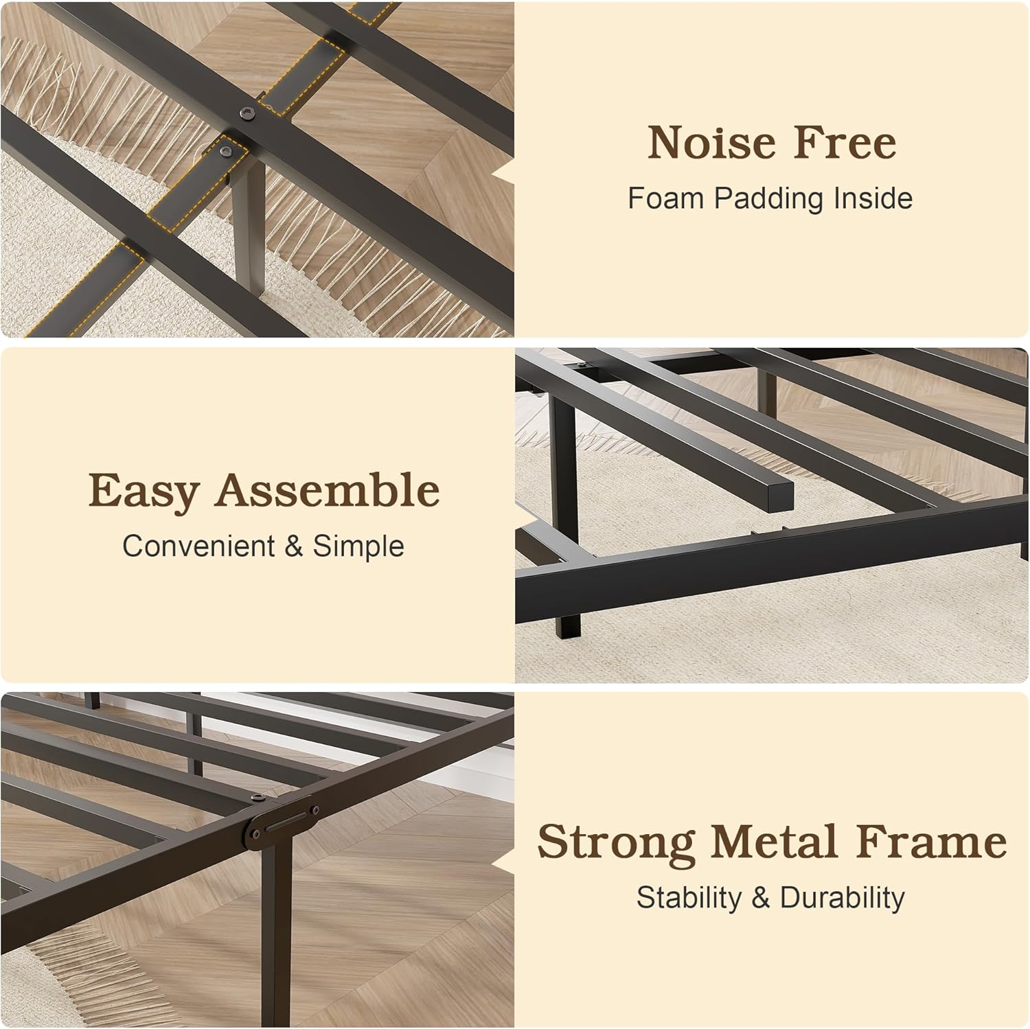 VECELO Queen Size Platform Bed Frame with Wood Headboard, Solid and Strong Metal Support, No Box Spring Needed, Oak Grey