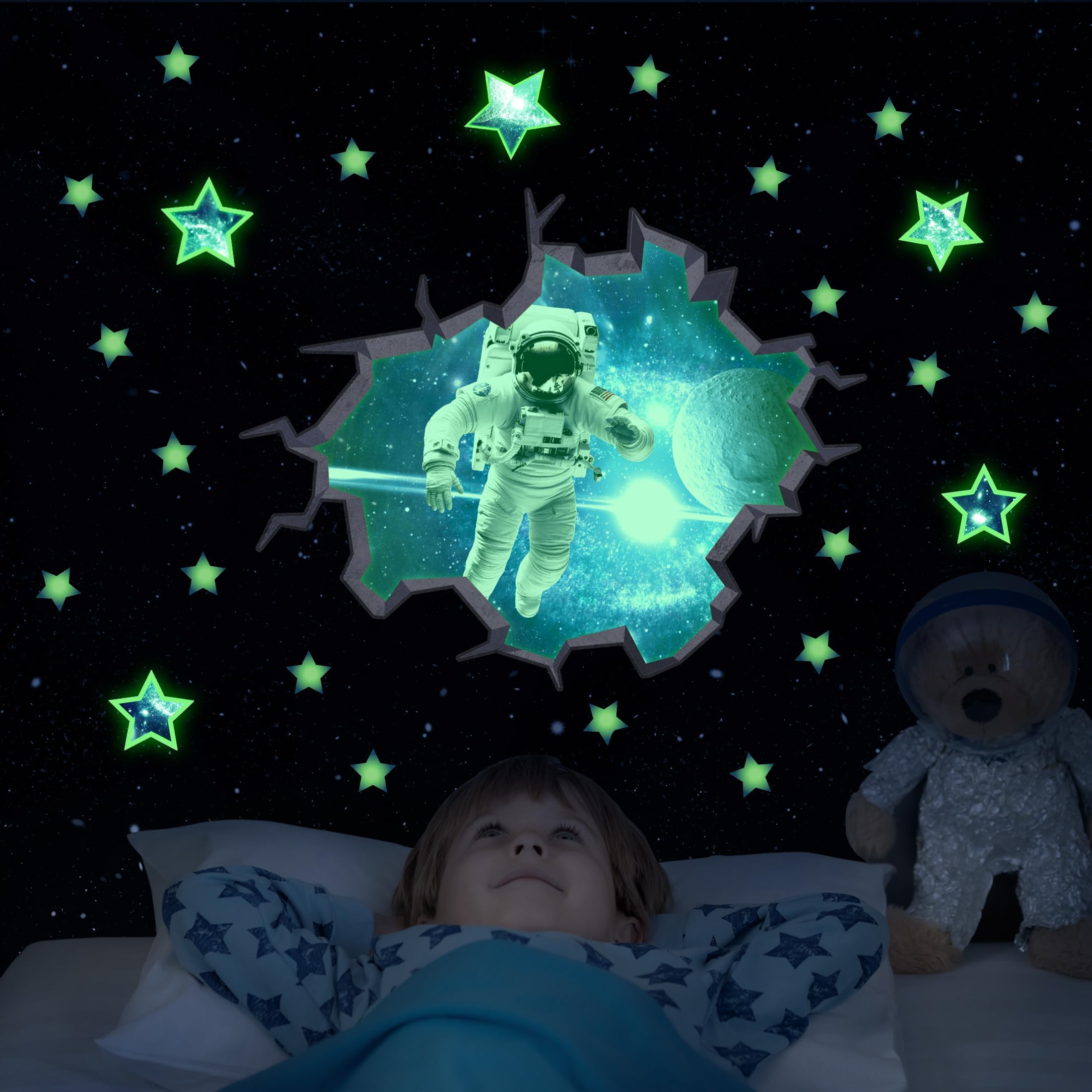 Robmoda Glow in The Dark Space Wall Decals, Peel and Stick