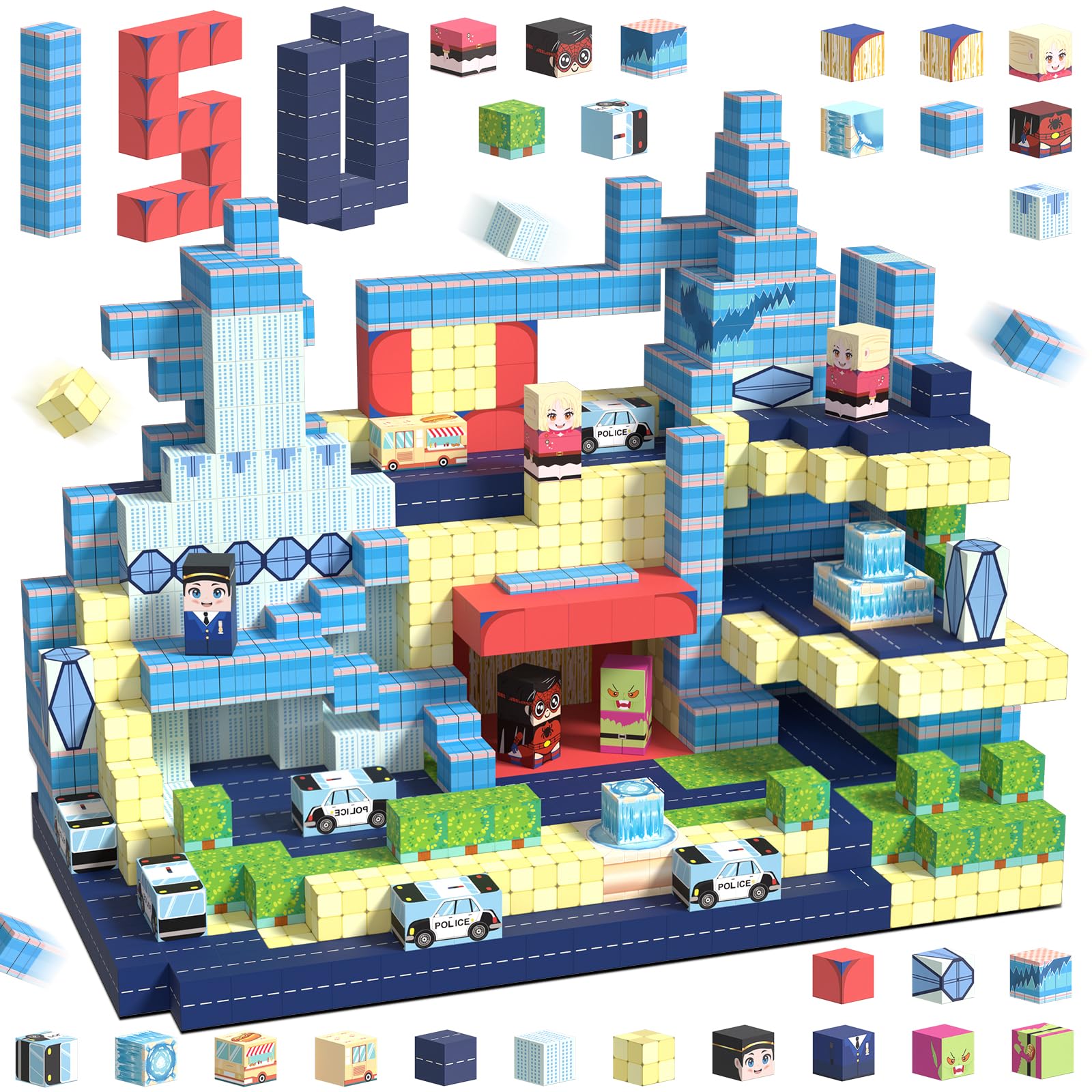 Bloques Magneticos Construccion Niños 150 Piezas, Bloques Magnéticos, Juguetes de Construcción, Juguetes Sensoriales para Niños a Partir de 3 Años, Bloques Magnéticos como Regalo para Niños