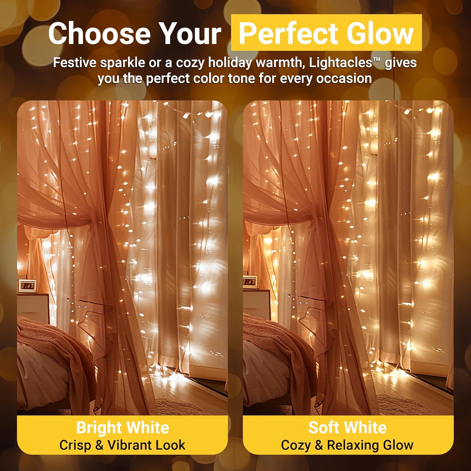 Magnetic String Lights - 60ft LED Fairy Lights with Quick Connect - Indoor Plug in - Warm & Bright White - Dorm Room Decorations