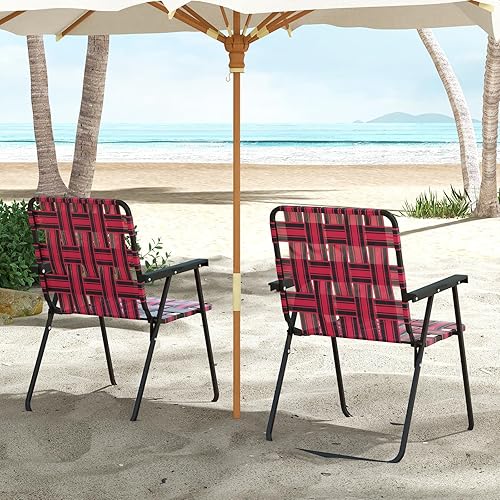 Miniatura 9 de GYMAX Silla plegable, juego de sillas de césped para patio con reposabrazos, paquete de 4 sillas de comedor ligeras para interiores y exteriores,