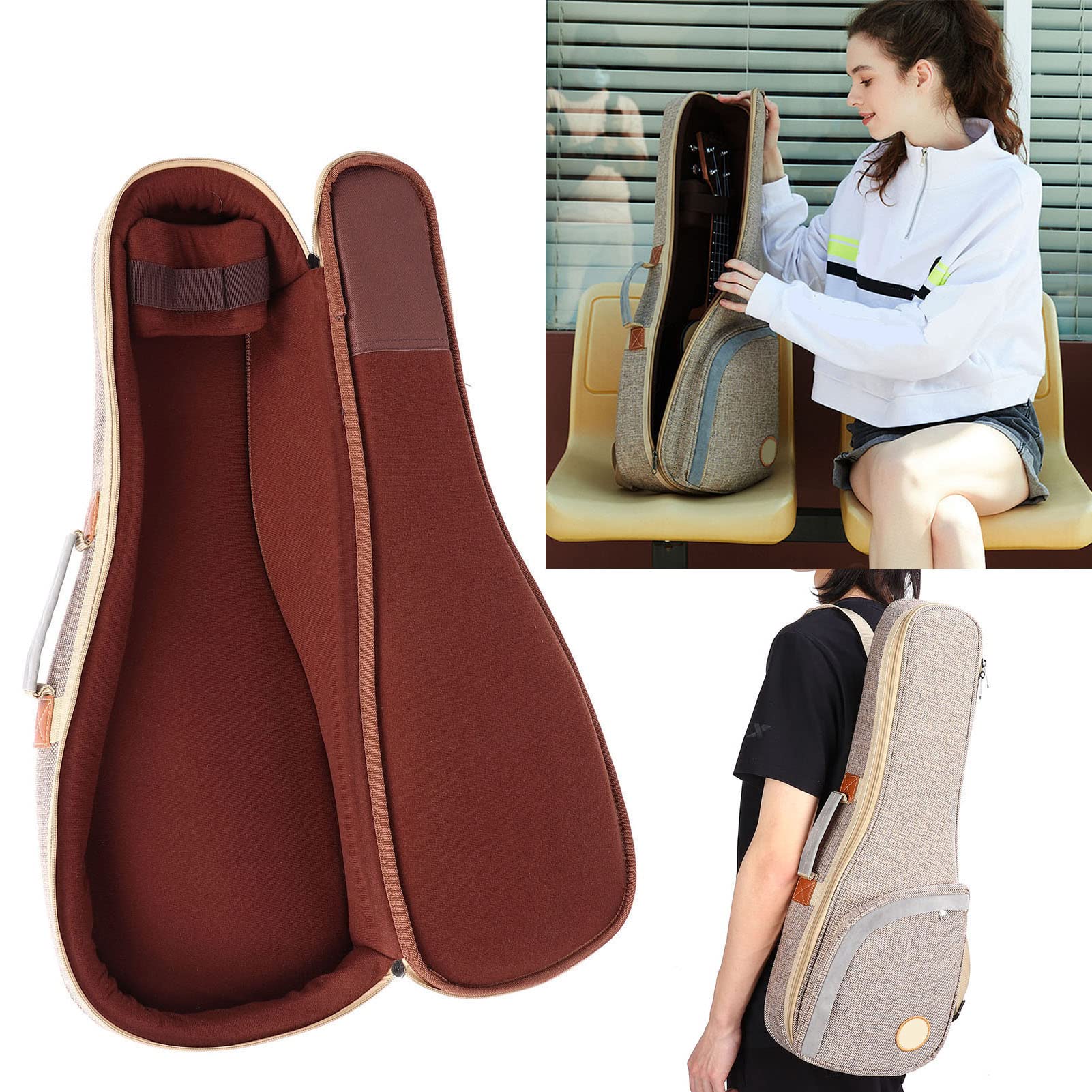 Bolsa de ukelele, lino de algodón tejido tejido grueso ukelele bolsa almacenamiento mochila instrumento musical almacenamiento para guitarra ukelele (26 pulgadas)