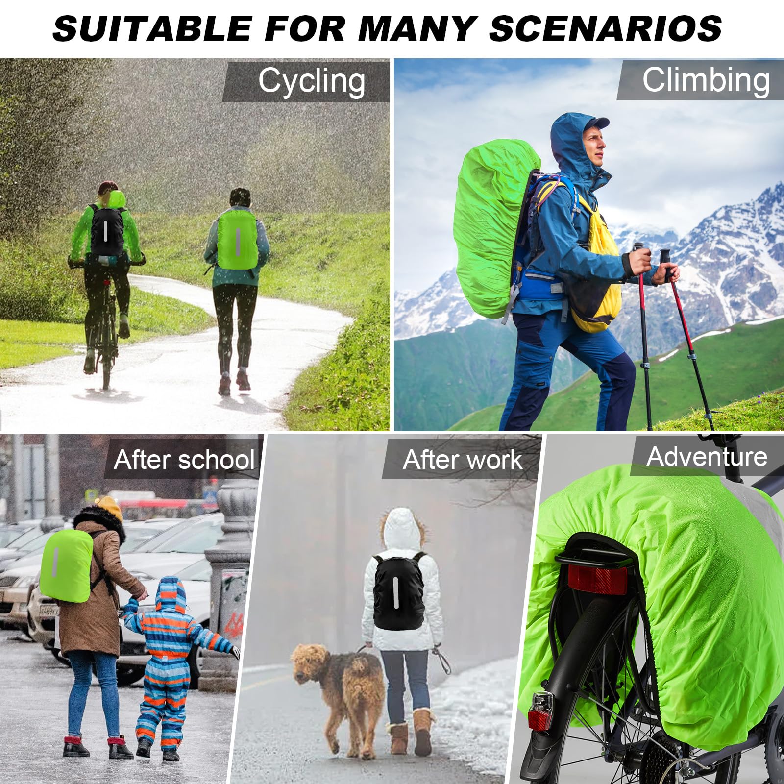 Coprizaino Impermeabile 2 Pezzi Con Strisce Riflettenti - Parapioggia Per Zaini 30-40L Trekking E Ciclismo - Foto 4