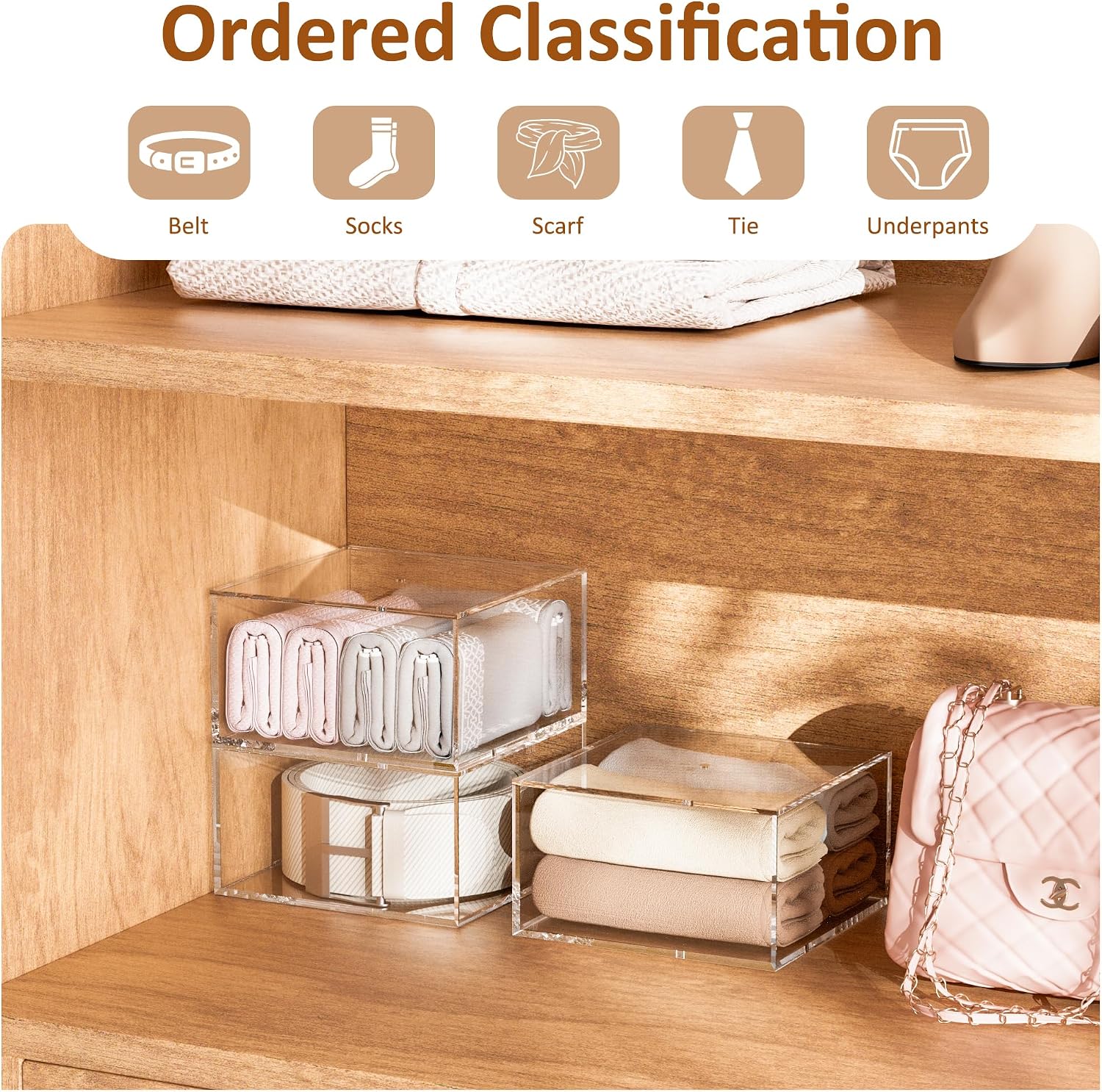 3 Layers Clear Square Acrylic Belt Organizer for Closet, Belt Holder for Accessories, Scarves, Ties, Jewelry, Bracelets-Space-Saving Storage Solution