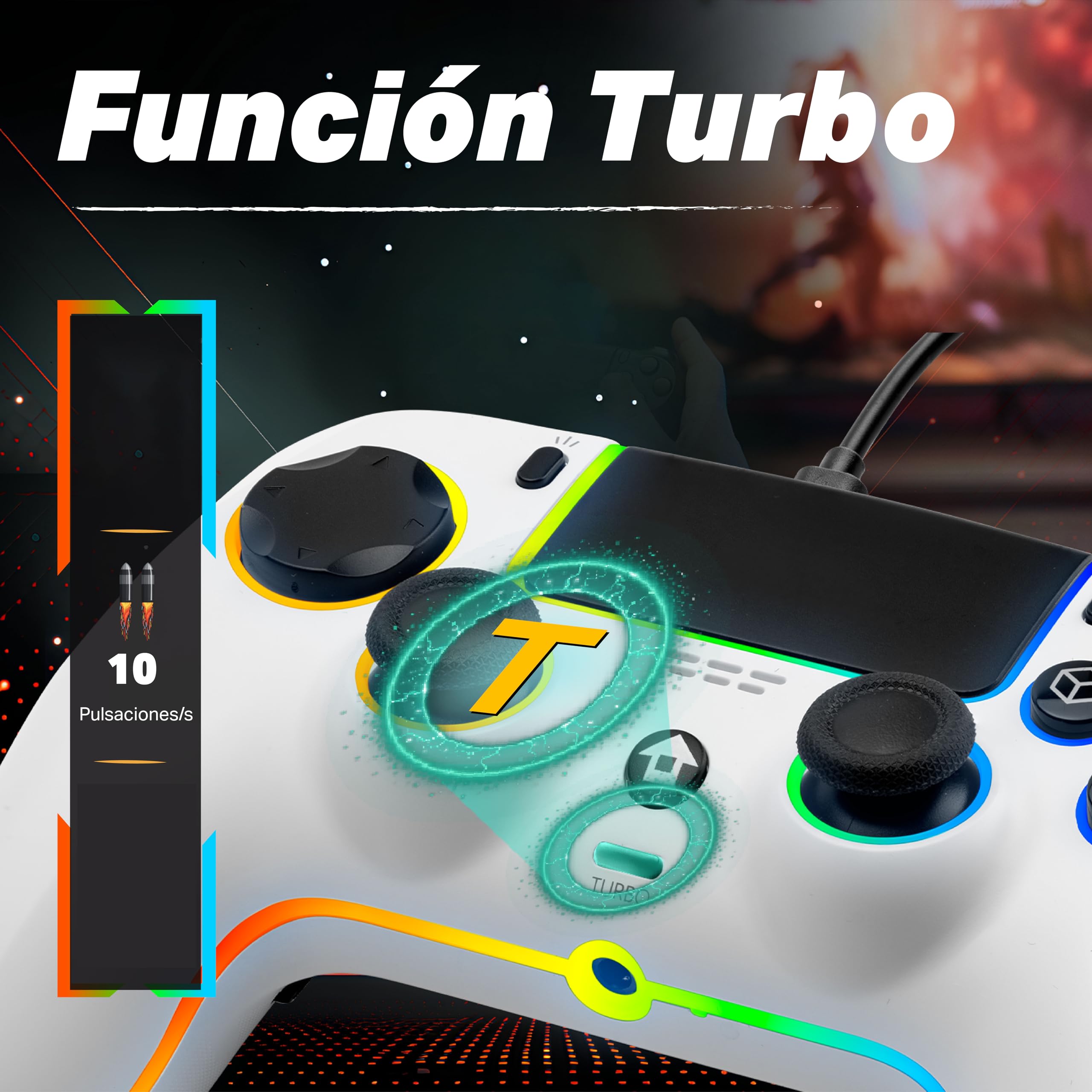 NITHO NOVA Mando con Cable Compatible con PS5/PC/MAC/Android/Steam Deck, Gamepad con Efecto Hall, Paletas Programables, Turbo, Giroscopio de 6 Ejes, Vibración Dual, Iluminación RGB & Jack de Audio