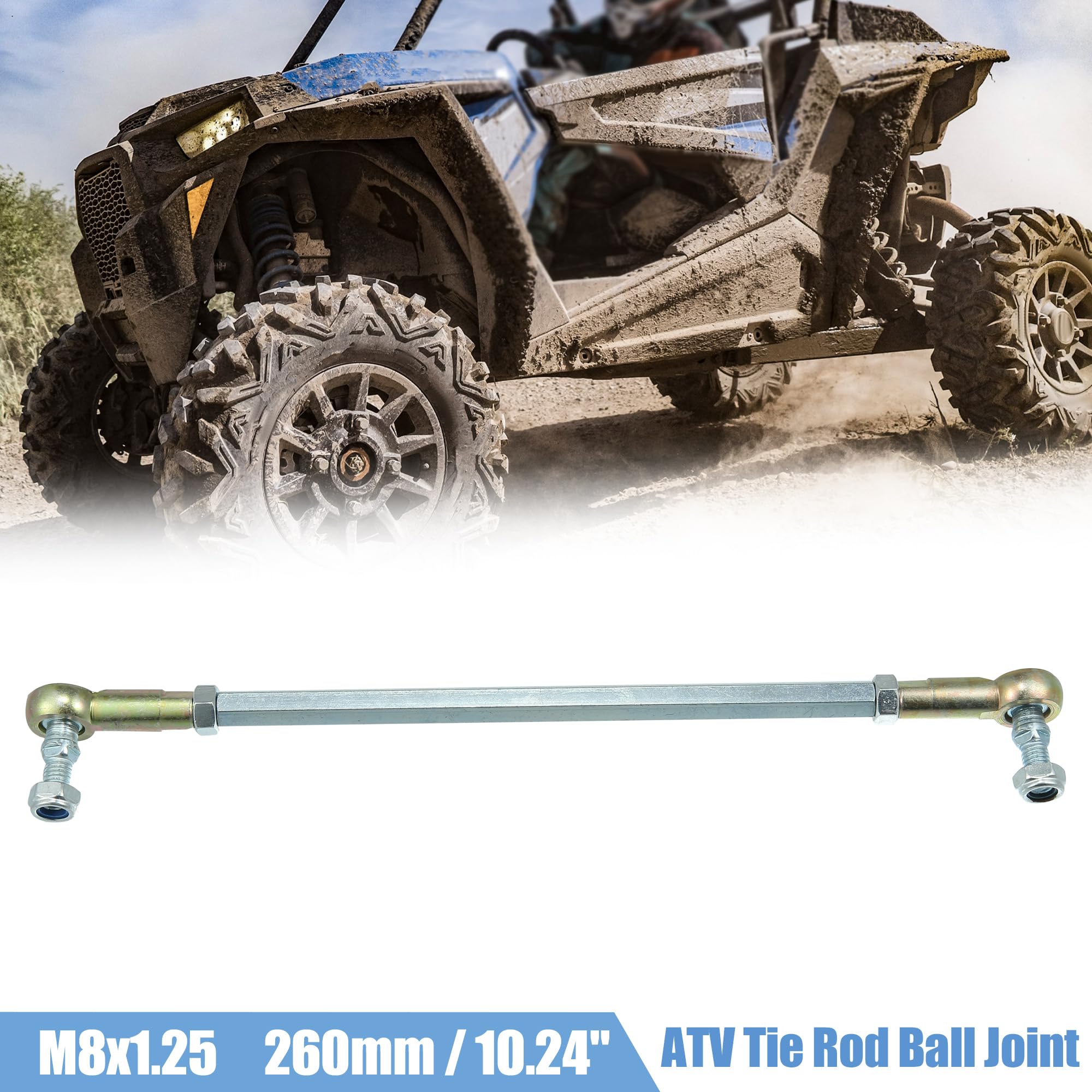 X AUTOHAUX 2Pcs M8 260mm Direction Attache Tige pour 50cc 70cc 90cc 110cc 125cc ATV