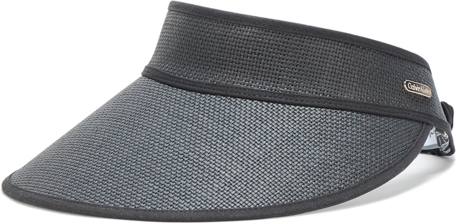 Calvin Klein Womens Wide Brim Straw Visor