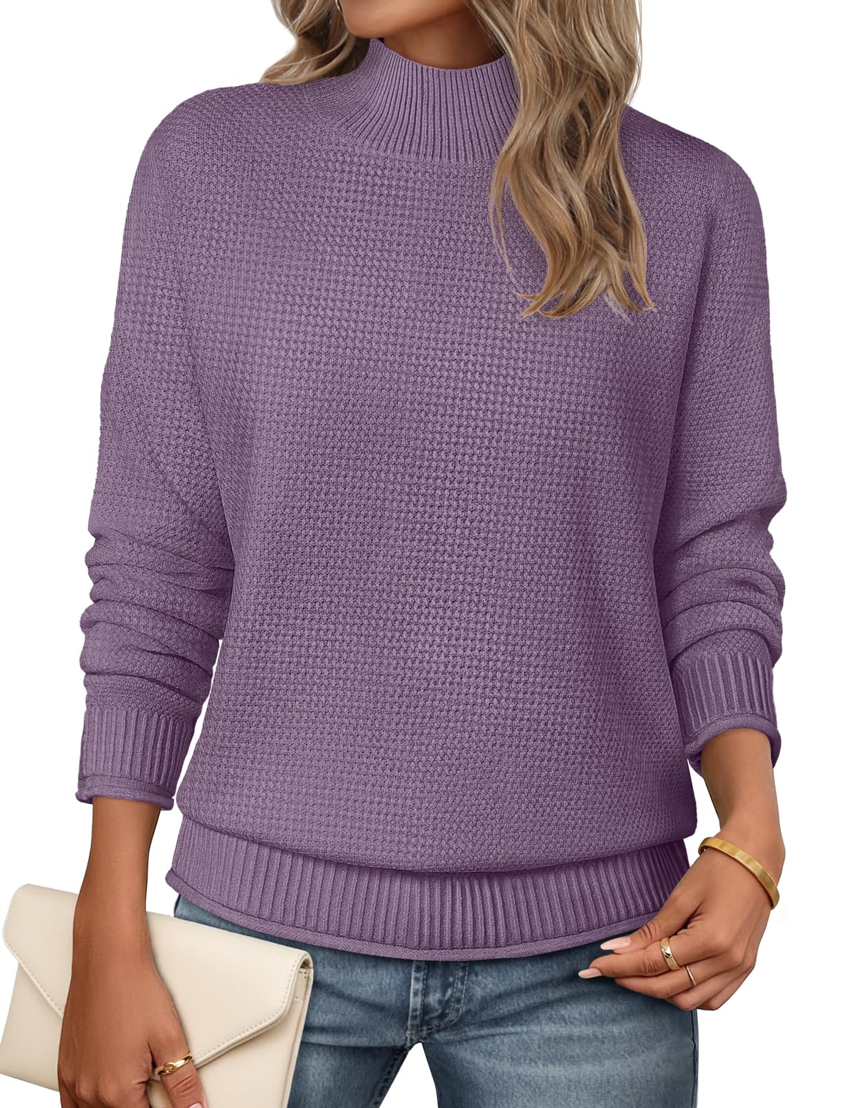 MEROKEETY Womens Turtleneck Long Sleeve Fall Cozy Knit Sweater 2026 Trendy | Loose Pullover, Ribbed Hem, Solid Color, Drop Shoulder, Casual Jumper Top, Cozy Outfits, Fall Fashion, Warm Winter Clothing