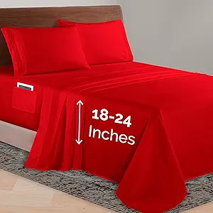 Elegant Comfort Luxurious 1500 Premium Hotel Quality Microfiber 4-Piece Sheet Set, 18-24 Inches Deep - Extra Deep Pocket Sheets - Ultra Soft 4PC Deep Pocket Sheets, Twin/Twin XL, Red