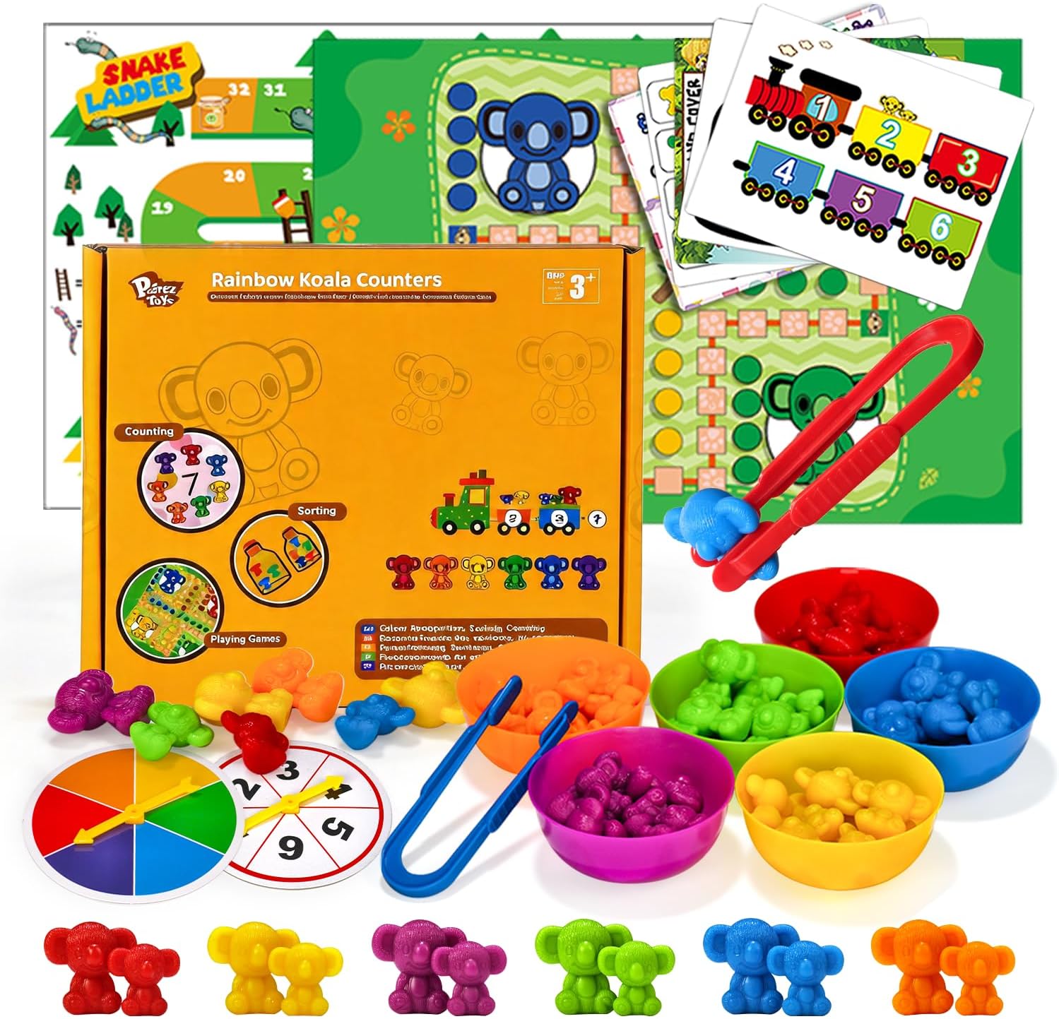 Pairez Toys Counting Toys for Kids, Animal Koala Counters w/Activity Cards for Playing Snakes and Ladders, Ludo Board Games, Math Learning Manipulatives, Early Development Toys for Preschool Toddlers