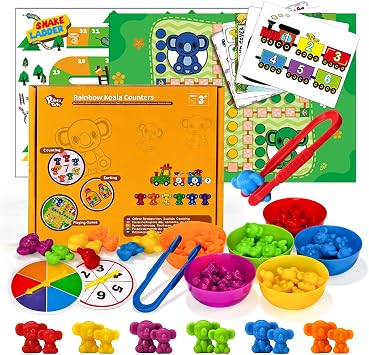 Pairez Toys Counting Animals Montessori Toy, 72pcs Koala Color Sorting Set | Sorting Bowls & Activity Cards, Preschool Learning Activities, Math Manipulatives, Sensory Toys for Toddlers, Birthday Gifts