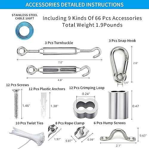 Miniatura 43 de Kit de suspensión de luces de globo, cable guía de luz para exteriores, cable de acero inoxidable recubierto de vinilo, incluye PVC transparente