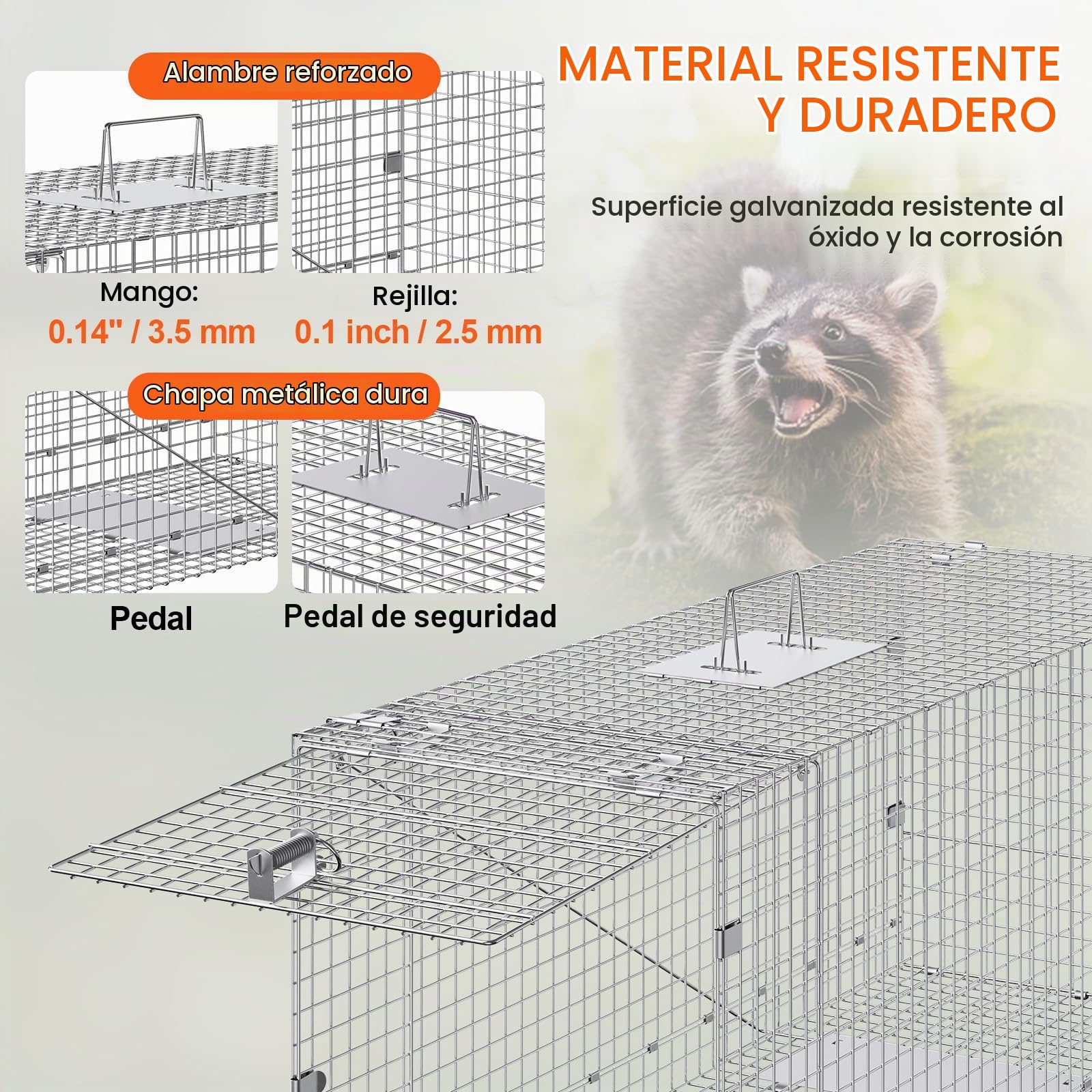 VEVOR Trampa para Animales 1067x406x457 mm Jaula Plegable para Trampa para Gatos Alambre Galvanizado sin Crueldad con Asa Trampa para Conejos, Gatos Callejeros, Ardillas, Mapaches, Marmotas, Zorros